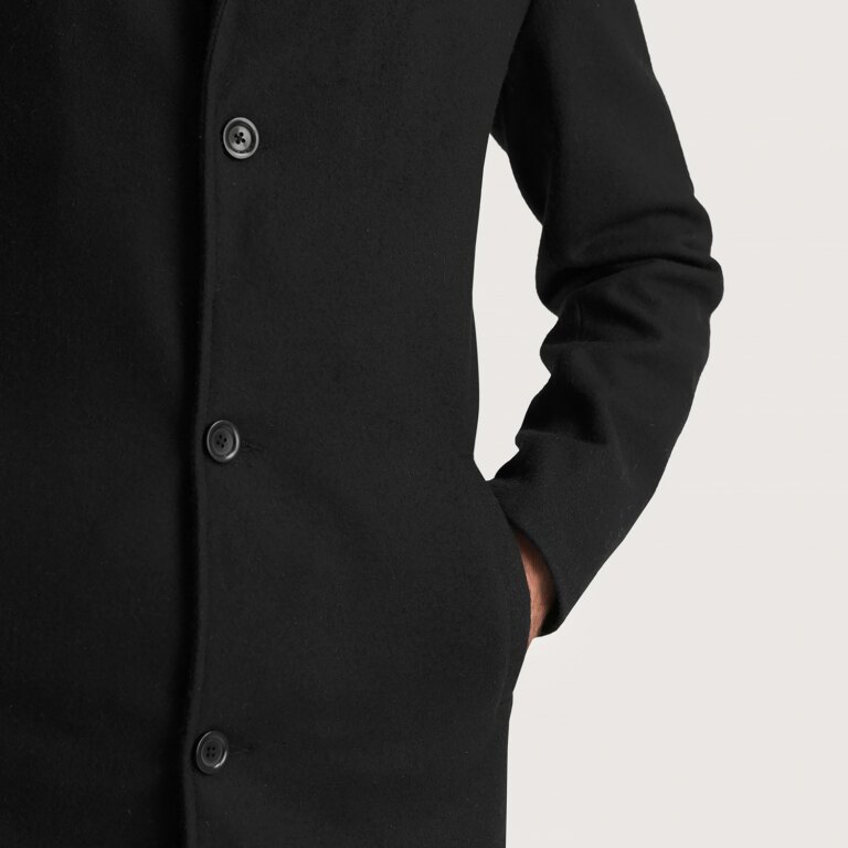 Mens Petrillo Black Wool Single Breasted Coat Close-Up-9-1700233766736